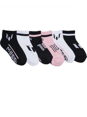 MESSI Black White Pink Boys Girls Lock Up Half Cushion Quarter Crew Socks